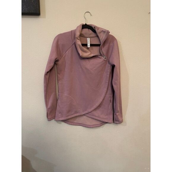Athleta Cozy Karma Fleece Asym Pullover Sweatshirt Mauve Pink Size XS athleisure - Picture 2 of 9